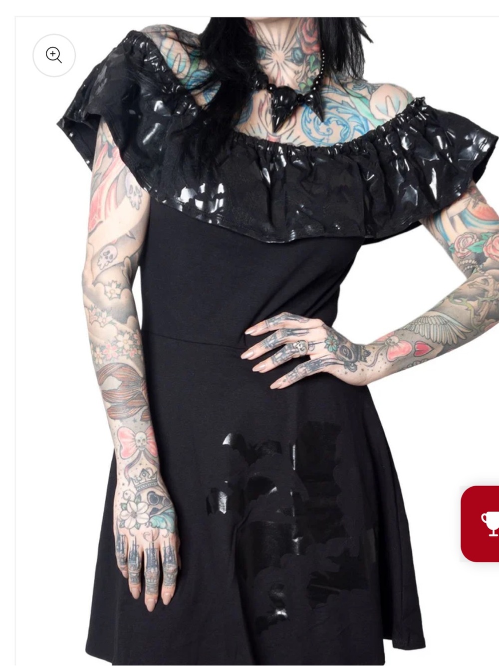 Kreepsville goth Off-Shoulder Black Women's Dress with Gloss Ruffle